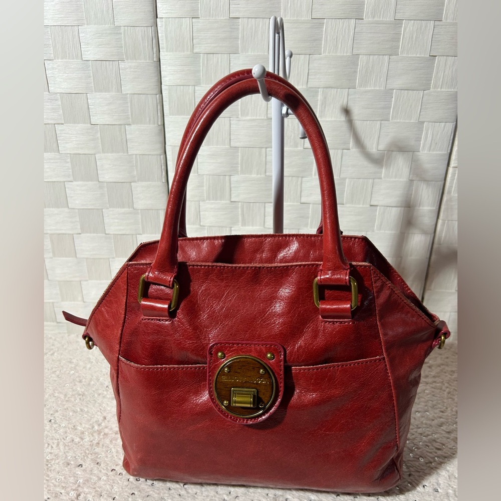 Elliott Luca Red Leather Handbag satchel - Picture 2 of 12